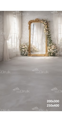 Tło fotograficzne „Romantyczne wnętrze z lustrem i kwiatową dekoracją” | 3999